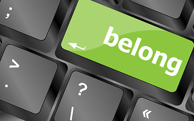 Image showing belong word on keyboard key, notebook computer button