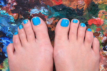 Image showing colored nails (pedicure) and color palette 