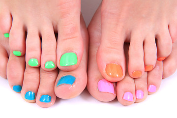 Image showing pedicure (color nails) and women feet