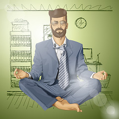 Image showing Vector Hipster Businessman in Lotus Pose Meditating