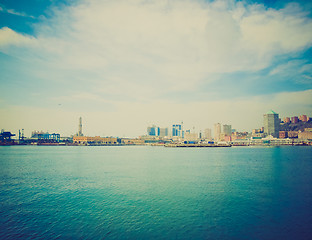 Image showing Retro look Harbour Genoa Italy