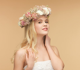 Image showing woman wearing wreath of flowers