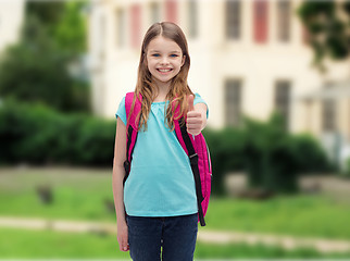 Image showing smiling girl with school bag showing thumbs up
