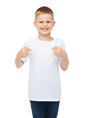 Image showing smiling little boy in blank white t-shirt