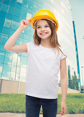 Image showing smiling little girl in protective helmet