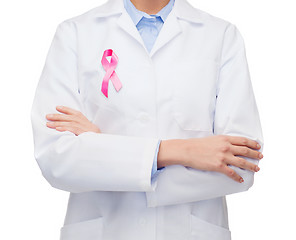 Image showing female doctor with breast cancer awareness ribbon