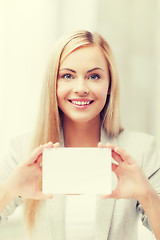 Image showing woman with blank business or name card