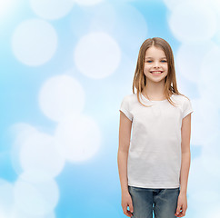 Image showing smiling little girl in white blank t-shirt