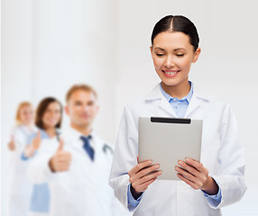 Image showing female doctor without stethoscope and tablet pc