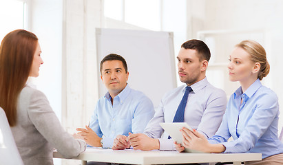 Image showing business team interviewing applicant in office