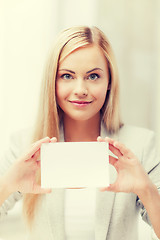 Image showing woman with blank business or name card