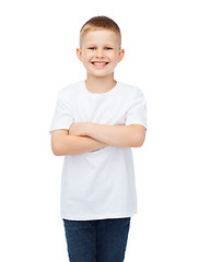 Image showing little boy in white t-shirt with arms crossed