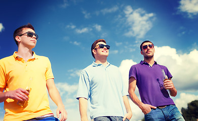 Image showing group of male friends with bottles of beer