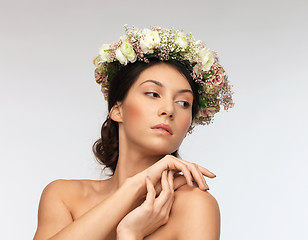 Image showing woman wearing wreath of flowers