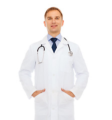 Image showing smiling male doctor with stethoscope