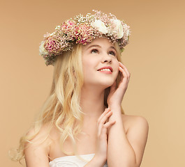 Image showing woman wearing wreath of flowers