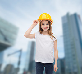 Image showing smiling little girl in protective helmet