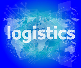 Image showing business concept: logistics word on digital screen