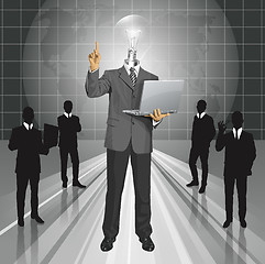 Image showing Vector Lamp Head Business Man Shows Something With Finger