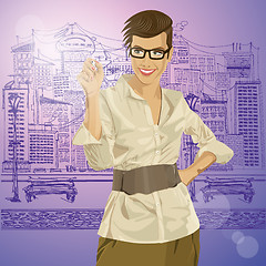 Image showing Vector Hipster Business Woman Writing Something