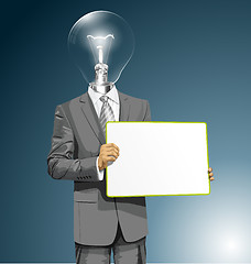 Image showing Vector Lamp Head Business Man with Empty Write Board