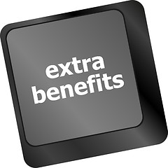 Image showing extra benefits button on keyboard - business concept