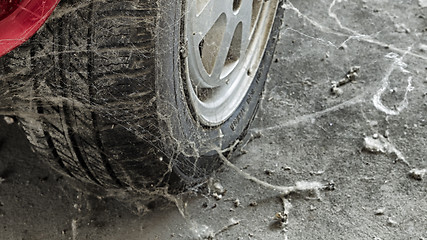 Image showing 80’s tire among cobwebs