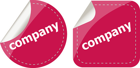 Image showing company word on stickers button set, label