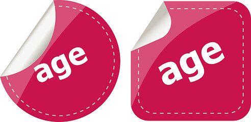 Image showing age word on stickers button set, label