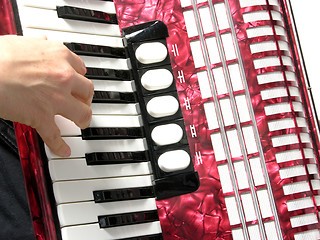 Image showing Cutout with a hand playing accordion on white