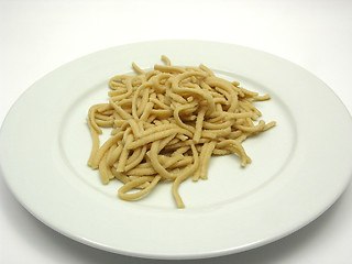 Image showing Whole meal spaetzle on a white plate 