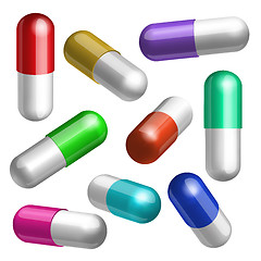 Image showing Set of medical capsules in different positions