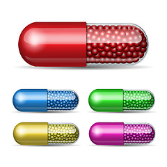 Image showing Set of medical capsule with granules