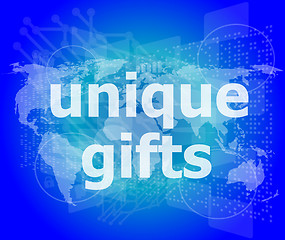 Image showing unique gifts text on digital touch screen - holiday concept