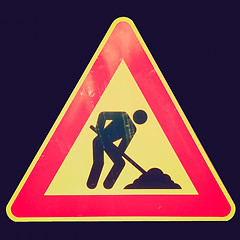 Image showing Retro look Road work sign