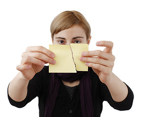 Image showing Woman and post it