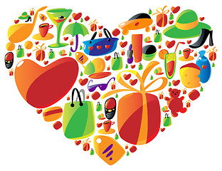 Image showing Ladies shopping icons in heart shape