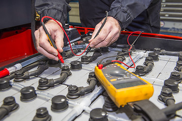 Image showing Forklift battery check