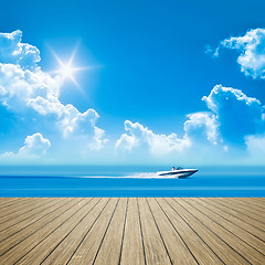 Image showing wooden jetty speed boat