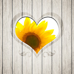Image showing wooden heart sunflower