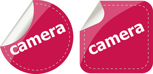 Image showing camera word stickers set, web icon button