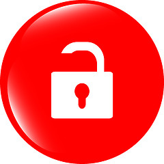 Image showing open lock glossy button isolated over white background