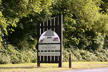 Image showing Village sign for Lyndhurst in the New Forest, England