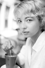 Image showing Lady With Cup of Coffee.