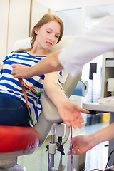 Image showing Nurse and blood donor at donation.