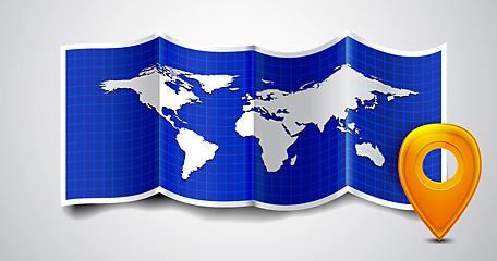 Image showing Folded world map with gps marks.