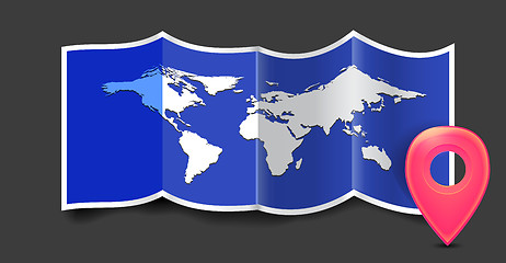 Image showing Folded world map with gps marks.