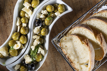 Image showing olives with bread