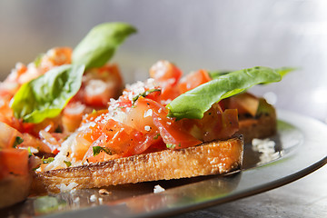 Image showing Close-up tomatoe bruschetta