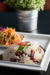 Image showing Thai Pork and Rice with Som Tum Salad